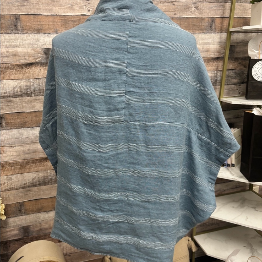 Moyuru Cornflower Blue Linen Poncho Style Top L - Picture 3 of 4
